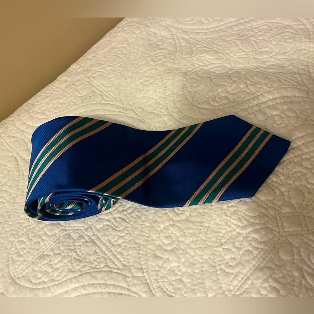 Guy Laroche Blue and Green Striped Silk Tie
